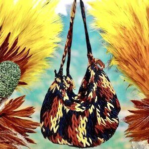 Macrame Boho Handbag Multi-Color Hand Crafted Tote Shoulder Bag